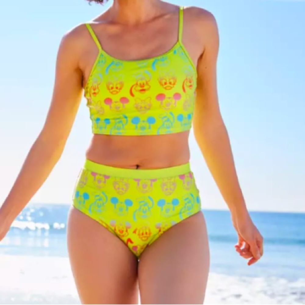 Disney Neon Yellow Bikini with Pink Mickey Mouse Print